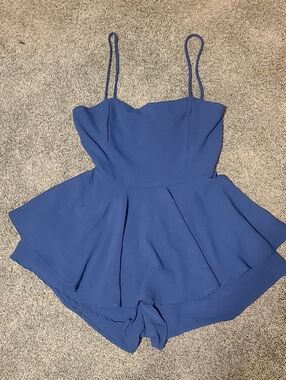 Lovely Day Blue Spaghetti-Strap Peplum One-Piece Skirt/Romper